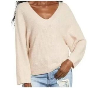 LEITH Nordstrom Dolman Sleeve V-neck Sweater Beige Oatmeal Light Heather L